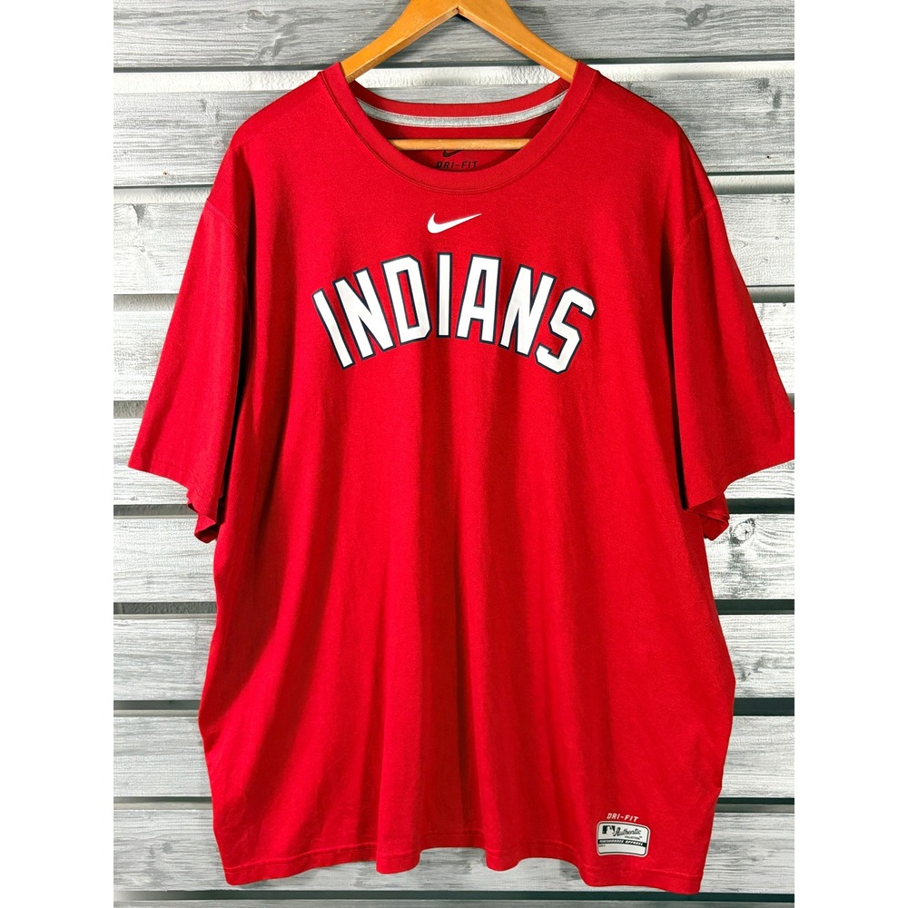 Nike Cleveland Indians MLB Dri-FIT Red Performance T-Shirt Men XXL Center Swoosh